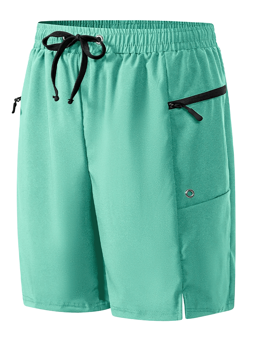 Alt Tag: Zip Pocket Swim Trunks with Drawstring Waist - SF4494 teal men’s board shorts with elastic waist, drawstring & zip pocket