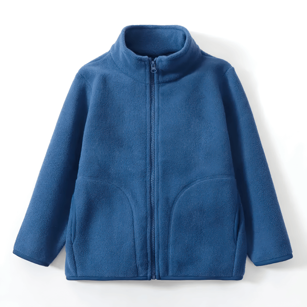 Blue Zip-Up Fleece Jacket with Stand Collar - SF3532, warm and stylish with full-zip and pockets, perfect for outdoor activities.