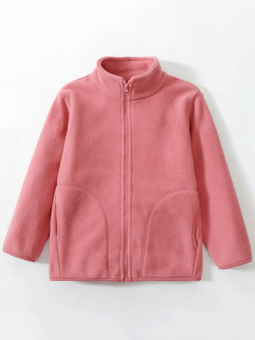 Zip-Up Fleece Jacket with Stand Collar - SF3532 in pink, featuring a smooth zipper, spacious pockets, and hemmed cuffs for warmth and style.