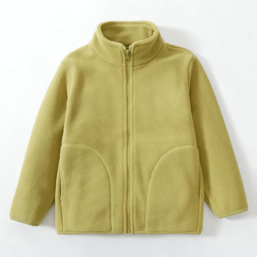 Zip-Up Fleece Jacket with Stand Collar - SF3532 in green, featuring spacious pockets and durable hemmed cuffs for outdoor comfort.