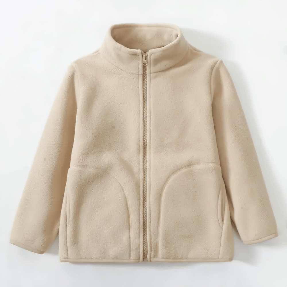 Beige Zip-Up Fleece Jacket with Stand Collar - SF3532 featuring cozy full-zip design and roomy pockets for warmth and style.