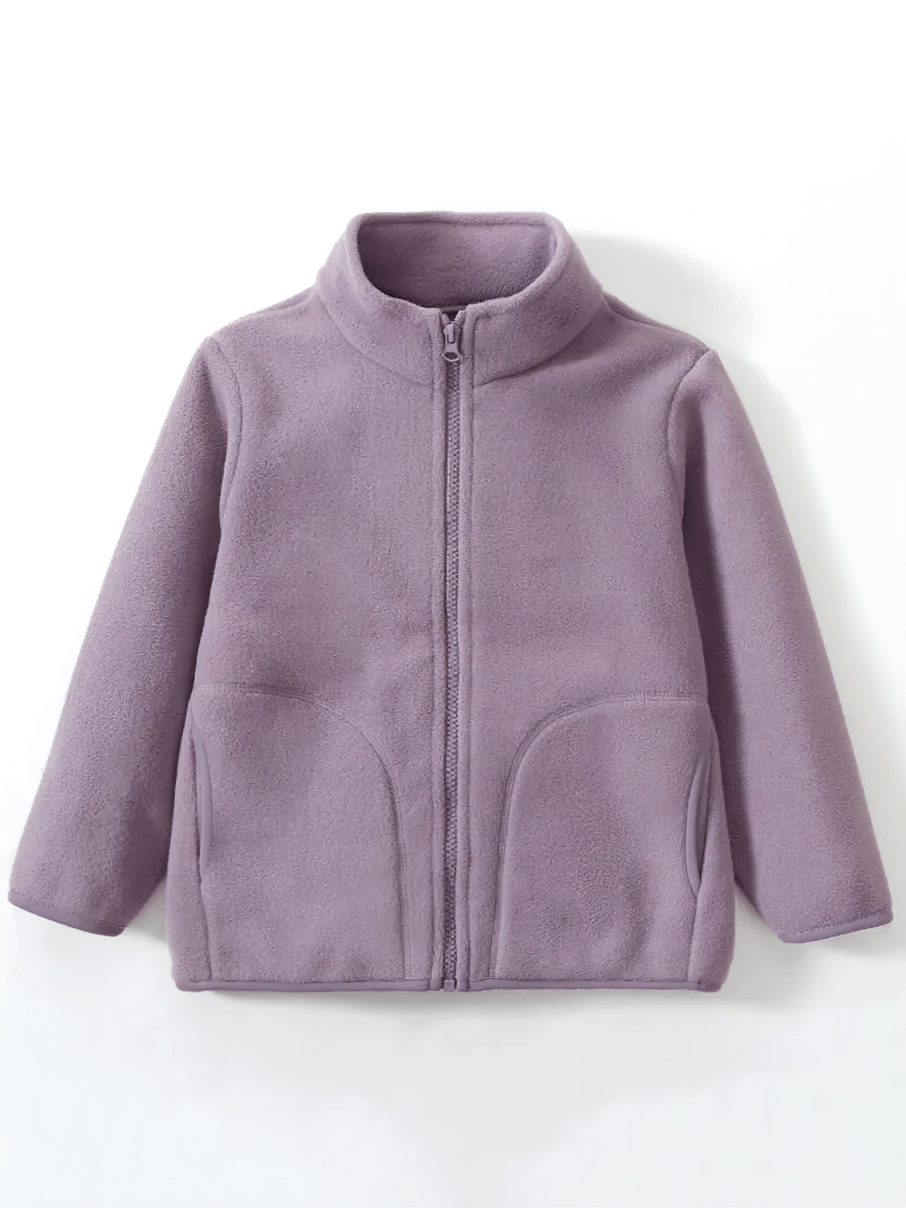 Cozy Zip-Up Fleece Jacket with Stand Collar - SF3532 in purple, featuring soft fabric, side pockets, and wind-protective collar.