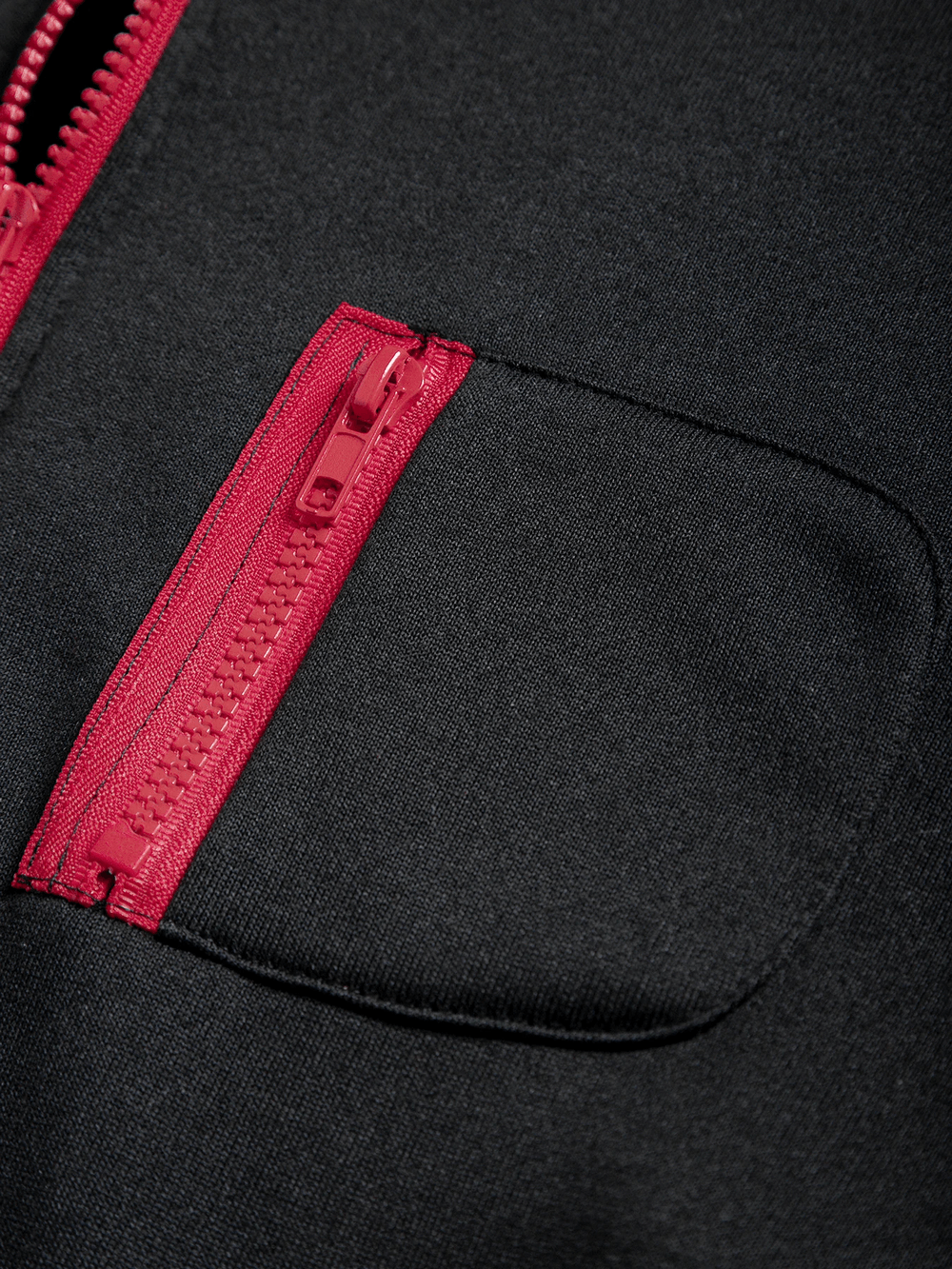 Close-up of chest zip detail on the Zip-Up Hoodie Jacket with Contrast Stitch Pockets - SF4677.