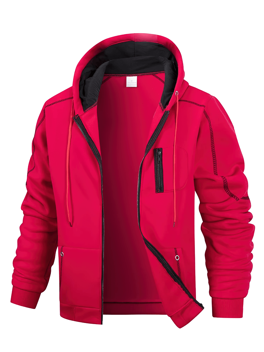 Zip-Up Hoodie Jacket with Contrast Stitch Pockets - SF4677 in vibrant red, featuring chest zip detail and sporty design.