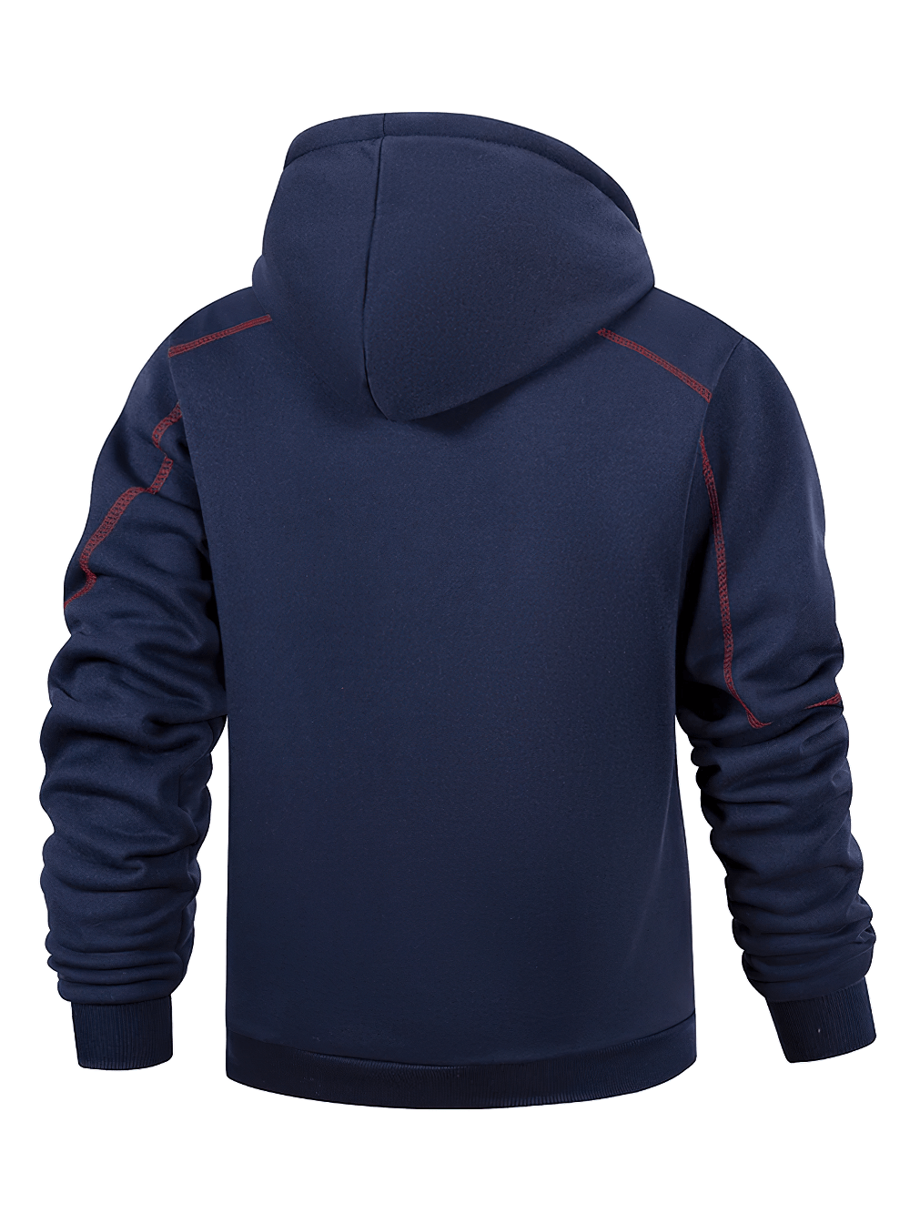 Zip-Up Hoodie Jacket with Contrast Stitch Pockets - SF4677 back view, showcasing drawstring hood and sporty contrast stitching.