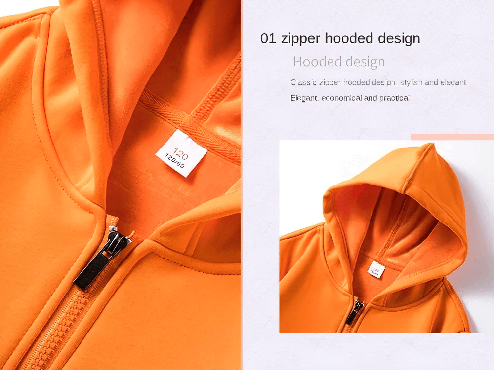 Orange Zip Up Hoodie Sweatshirt with Kangaroo Pockets - SF3540 featuring zipper closure and hooded design for casual sportswear style.