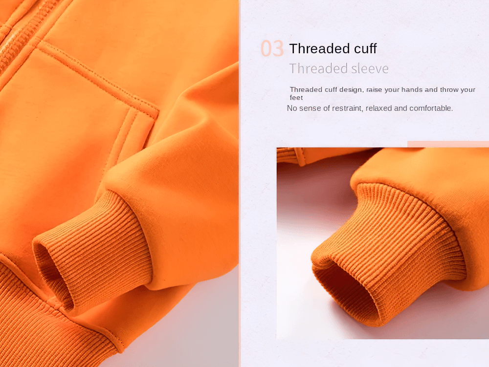 Close-up of orange Zip Up Hoodie Sweatshirt with Kangaroo Pockets - SF3540 featuring ribbed cuffs and secure zipper closure.
