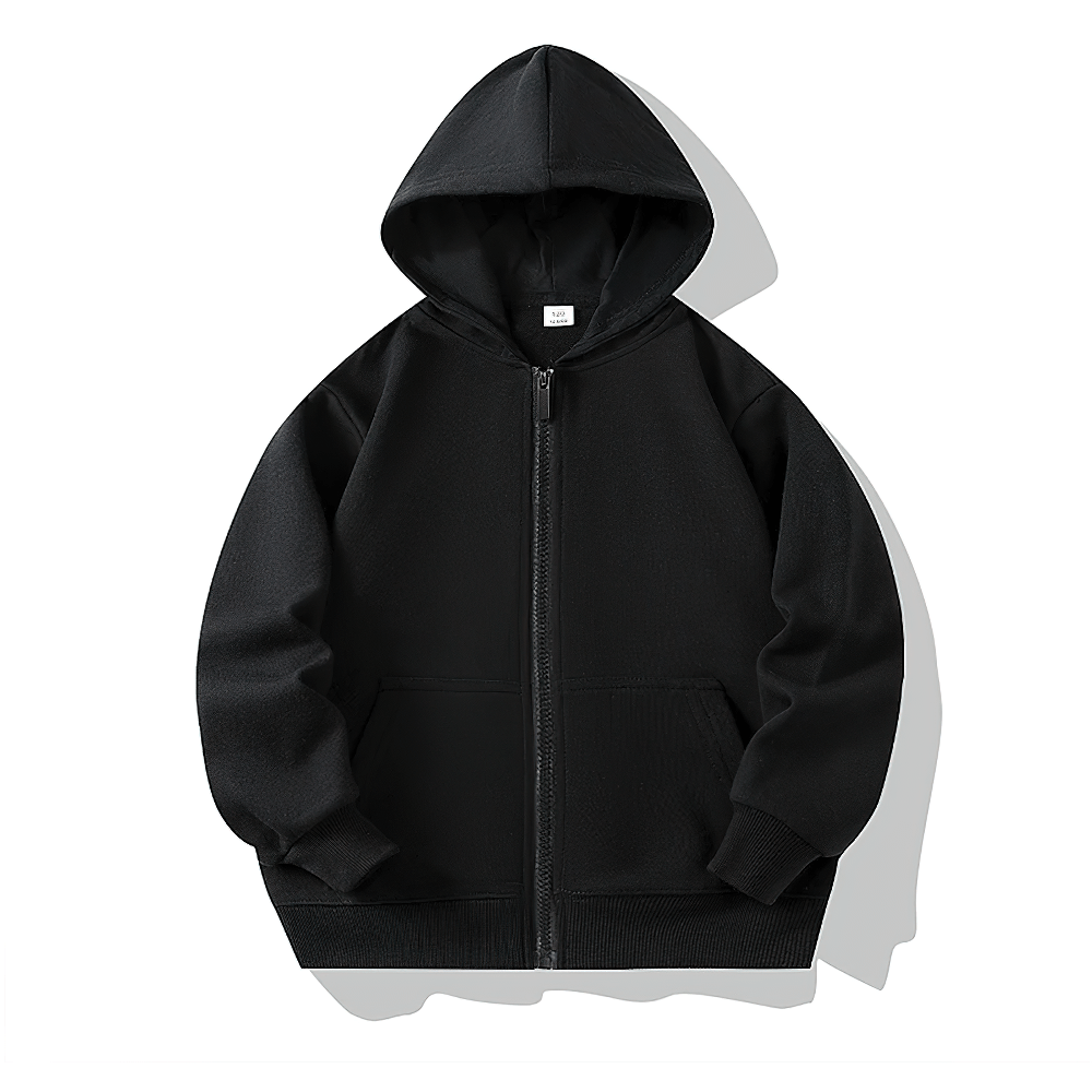 Zip Up Hoodie Sweatshirt with Kangaroo Pockets - SF3540 in black, featuring ribbed cuffs and zipper closure for kids' casual wear.