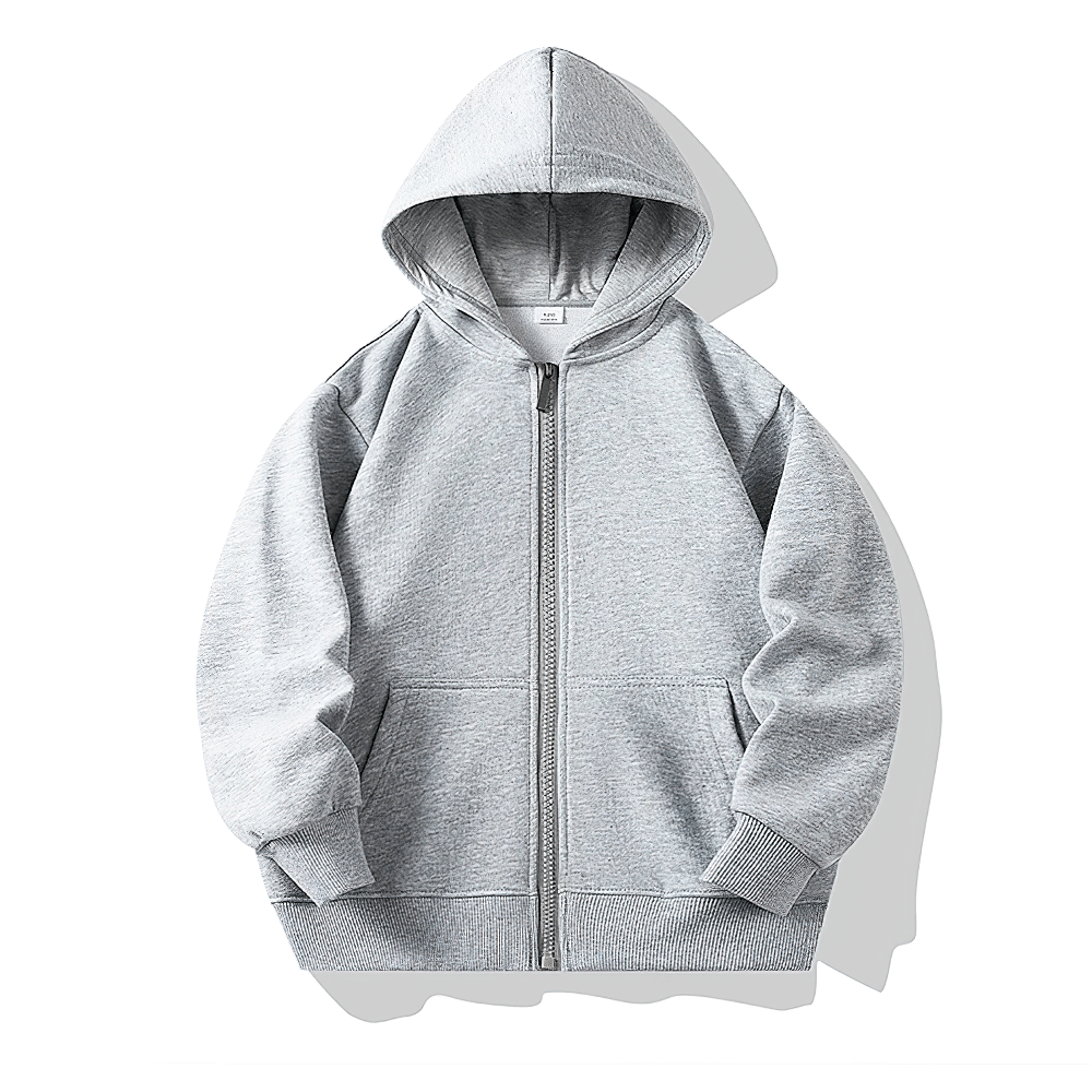 Gray sporty Zip Up Hoodie Sweatshirt with Kangaroo Pockets - SF3540 for kids