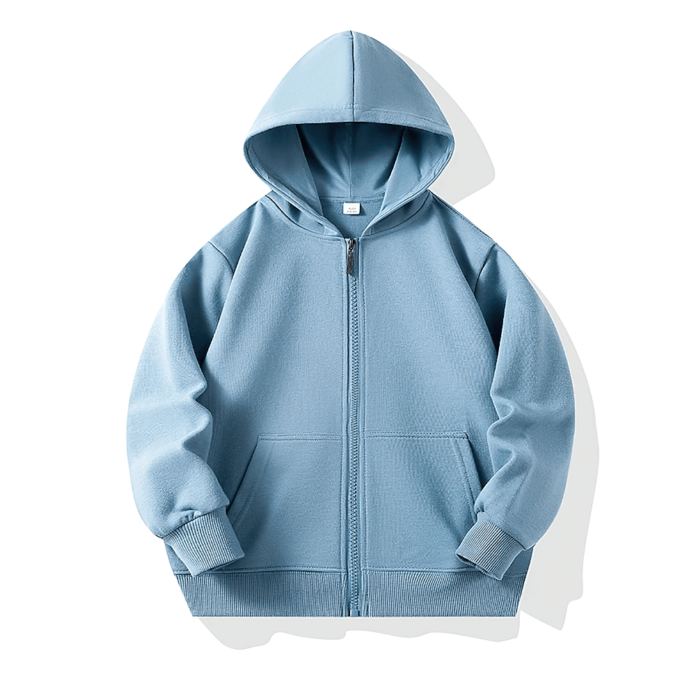 Sky blue Zip Up Hoodie Sweatshirt with Kangaroo Pockets - SF3540, soft fleece interior, perfect for boys and girls, sporty and casual.