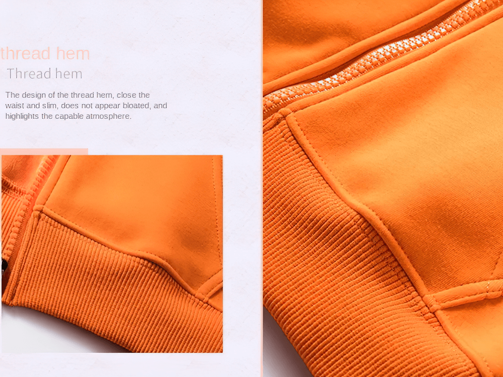 Close-up of the orange Zip Up Hoodie Sweatshirt with Kangaroo Pockets - SF3540 showing thread hem design and fleece fabric.