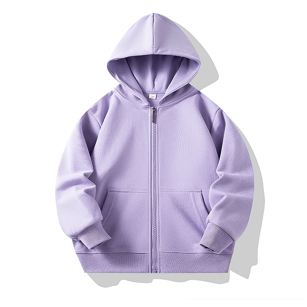 Purple Zip Up Hoodie Sweatshirt with Kangaroo Pockets - SF3540 for kids, featuring ribbed cuffs and soft fleece.