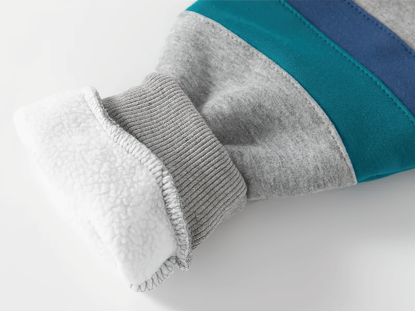 Close-up of sleeve from Zip-Up Hoodie with Tractor and Car Designs - SF3657, showing colorful stripes and soft lining for kids.