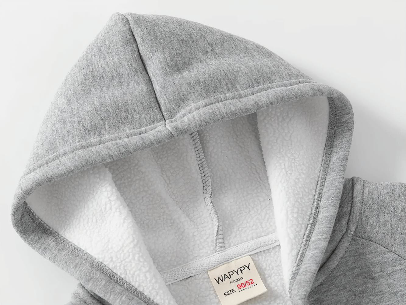 Soft grey hoodie detail from Zip-Up Hoodie with Tractor and Car Designs - SF3657, showcasing cozy lining and stitching.