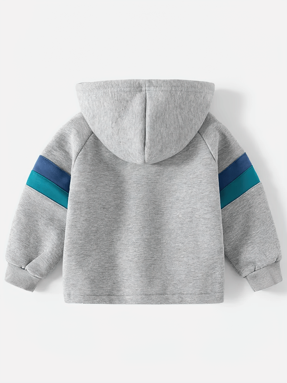 Zip-Up Hoodie with Tractor and Car Designs - SF3657 in grey, back view with colorful sleeve stripes