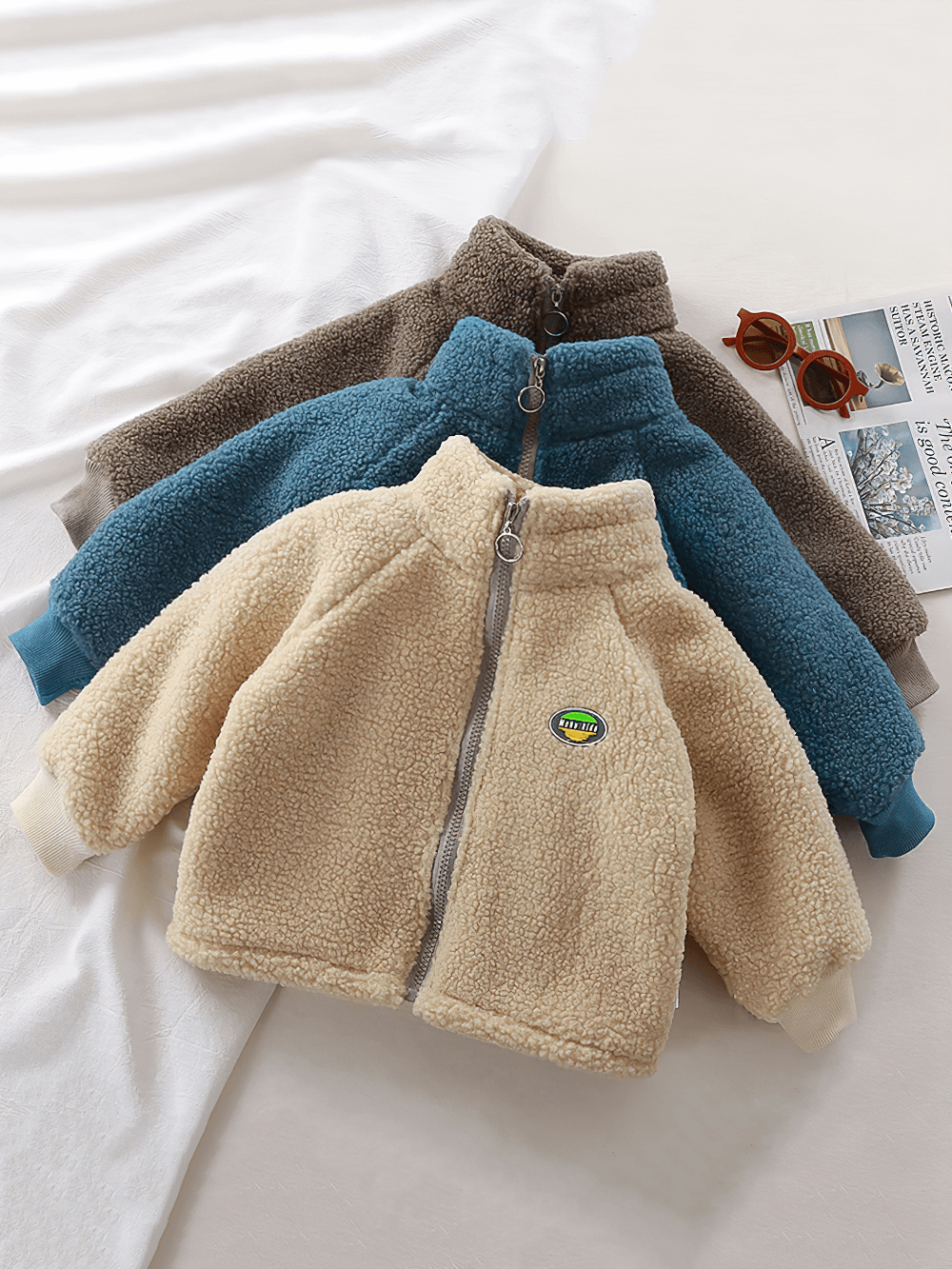 Zip-Up Sherpa Fleece Jacket with Stand Collar - SF3529 in various colors for kids' winter fashion.