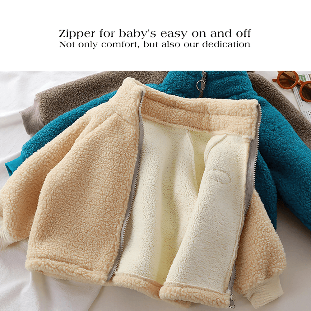 Zip-Up Sherpa Fleece Jacket with Stand Collar - SF3529, plush winter wear for kids with ribbed cuffs and fun 'Mchu Kids' patch.