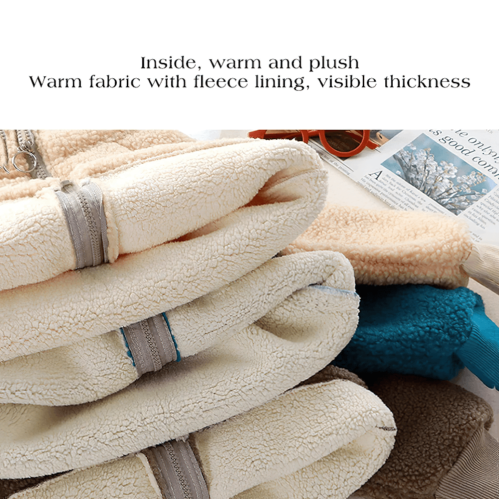 Stack of Zip-Up Sherpa Fleece Jacket with Stand Collar - SF3529 in various colors, showcasing soft plush fleece fabric inside.