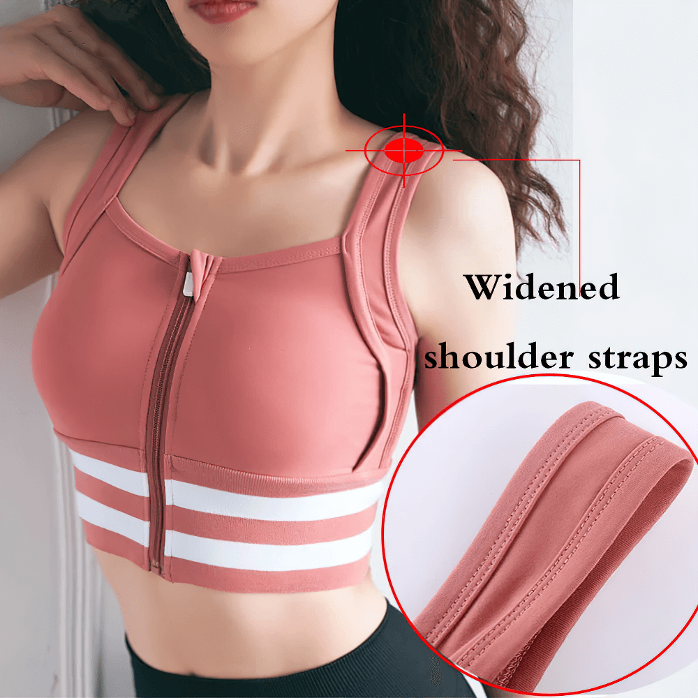 Zipper Front Striped Sports Bra for Running - SF2336