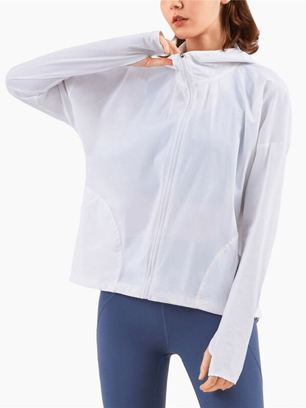 Veste de fitness ample à capuche zippée avec cordon de serrage réglable pour femme - SPF1447 