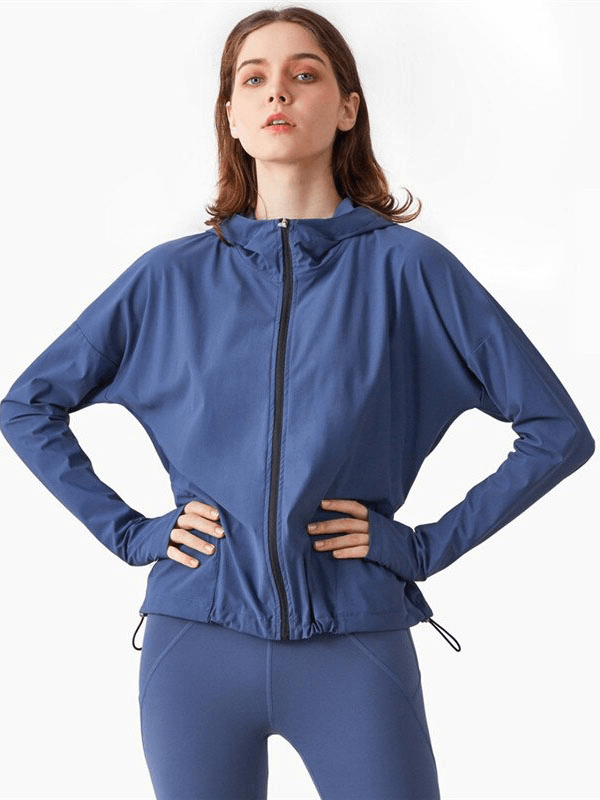 Veste de fitness ample à capuche zippée avec cordon de serrage réglable pour femme - SPF1447 