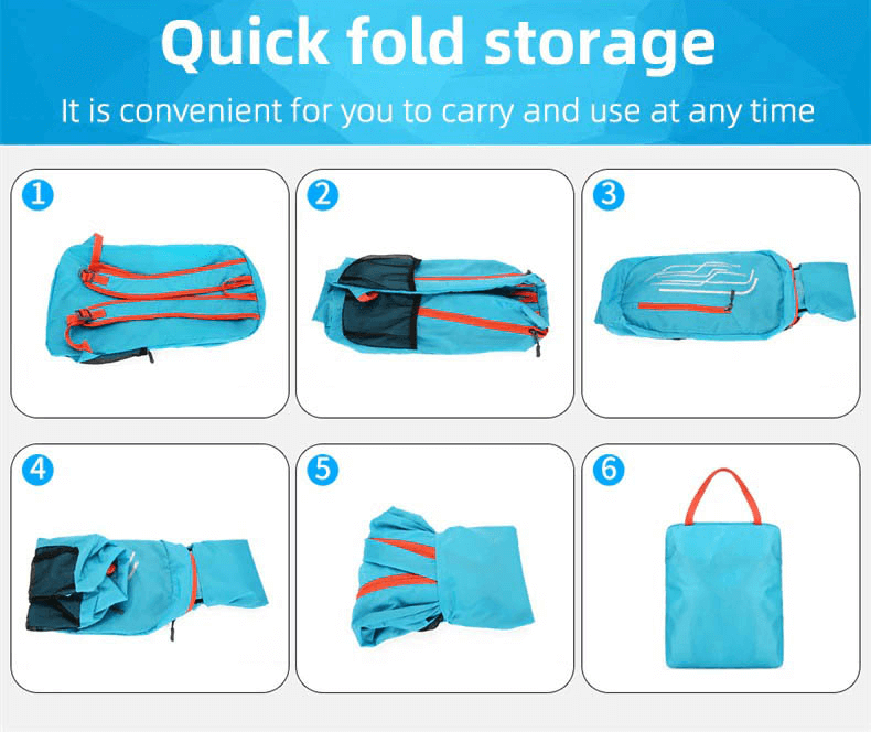 Step-by-step guide: Folding the 22L ultralight cycling backpack into a compact, portable size for easy storage and travel convenience.