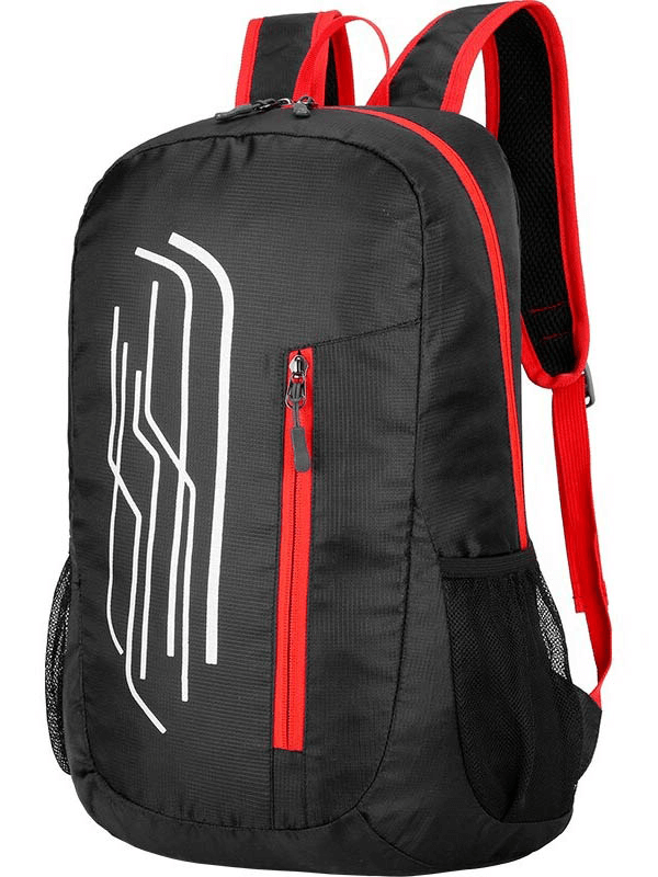 Black and red 22L foldable cycling backpack, ultralight, water-repellent, perfect for outdoor adventures, SF0639 model.