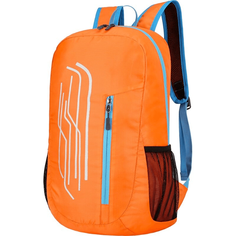 Vibrant orange ultralight cycling backpack with 22L capacity, durable polyester, and adjustable straps, ideal for outdoor adventures.