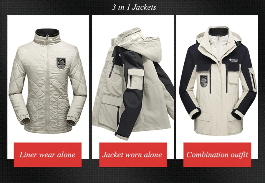 Cuff Closure Jacket 3 in 1 Warm Skiing Snowboard Jacket with Hood and Cuff Velcro - SF0608