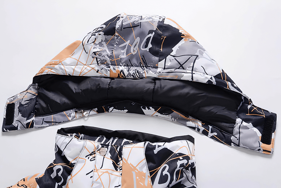 Close-up of colorful and waterproof hood of Minus 30 Men's Snowboarding Jacket - stylish and protective.