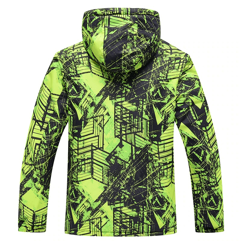 Stylish Minus 30 colorful men's waterproof snowboarding jacket with hood, perfect for cold weather and skiing adventures. SF0605