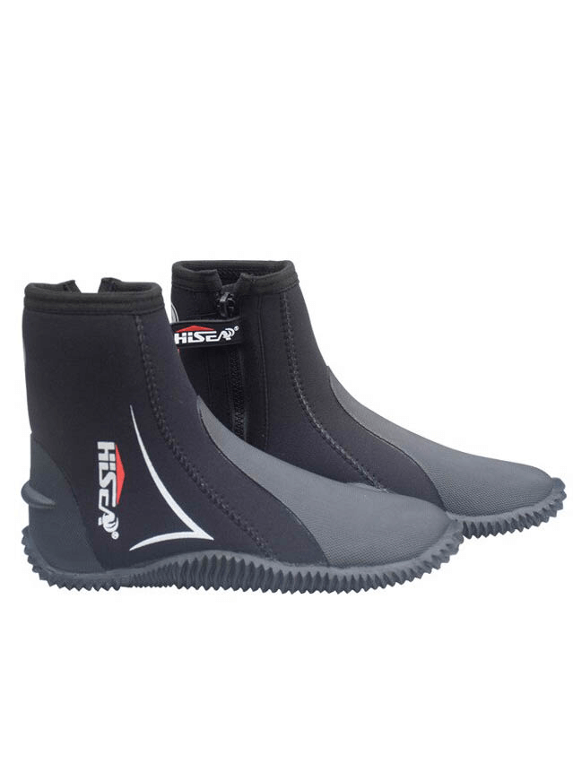 5mm neoprene zipper diving boots, black and grey, ideal for snorkeling, slip-resistant with rubber soles, unisex design SF0956