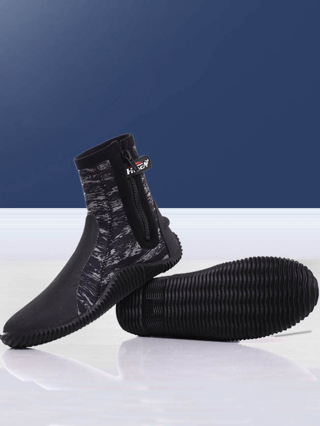 5MM Neoprene Zipper Diving Boots - Black Camouflage Snorkeling Shoes, Thermal and Slip-Resistant with Rubber Soles, SF0956