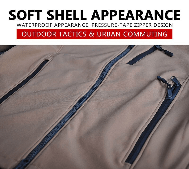 Softshell hiking jacket with zippers, emphasizing waterproof appearance and outdoor commuting design.