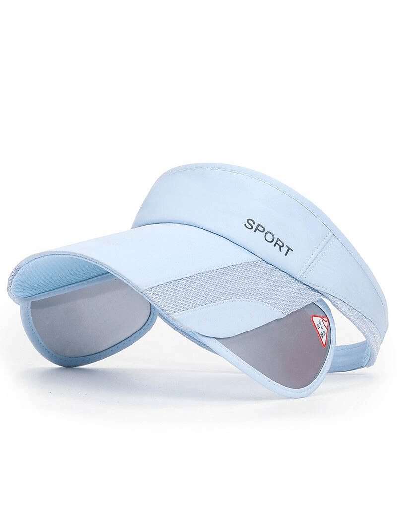 Light blue adjustable sports sun visor with UV protection, featuring a breathable design for optimal sun safety and comfort.
