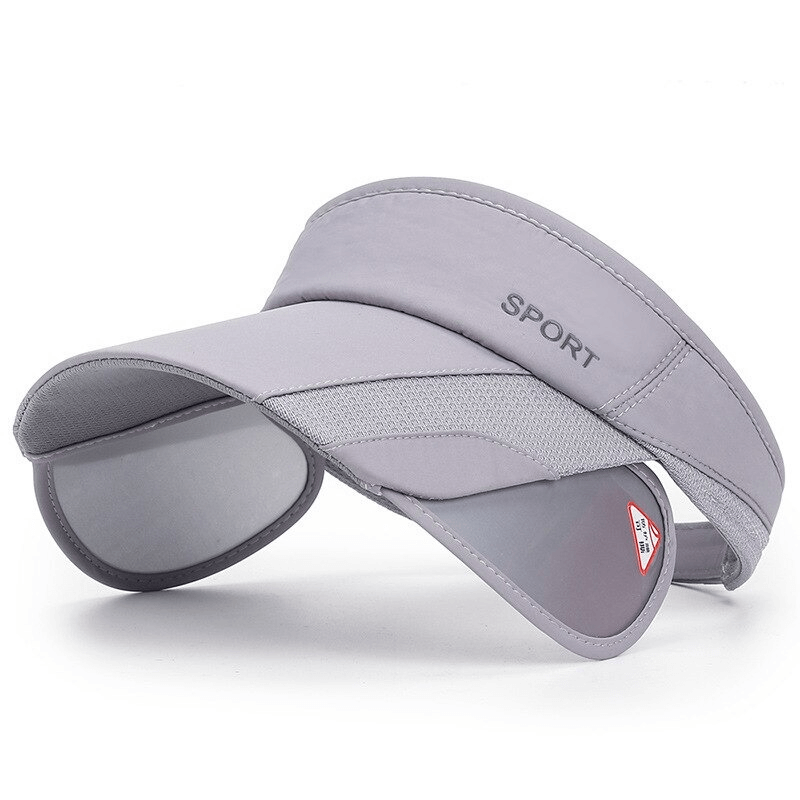 Gray adjustable golf hat with UV protection and durable strap, designed for sports and outdoor activities.