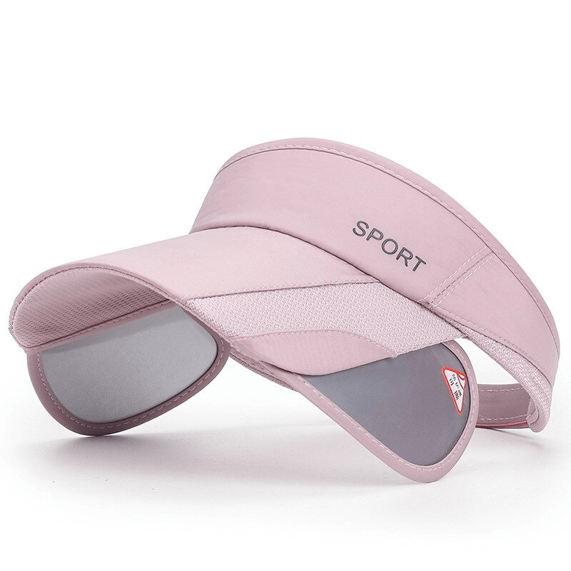Pink adjustable strap UV protection golf hat and sports visor with empty roof design for sun protection.