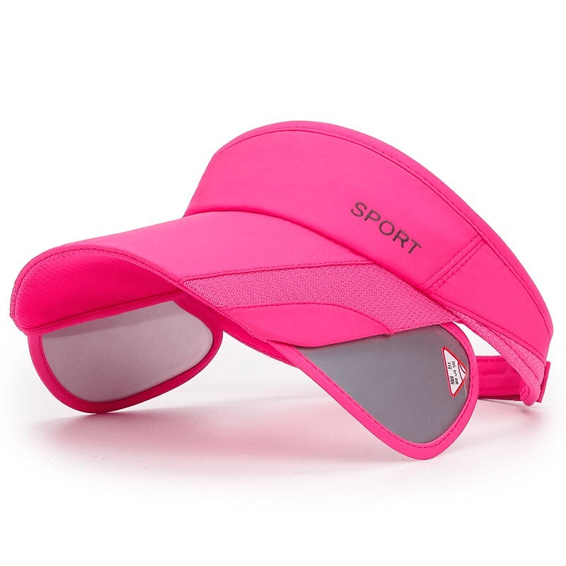 Bright pink adjustable sports visor with UV protection, featuring an empty roof design for sun safety in outdoor activities.