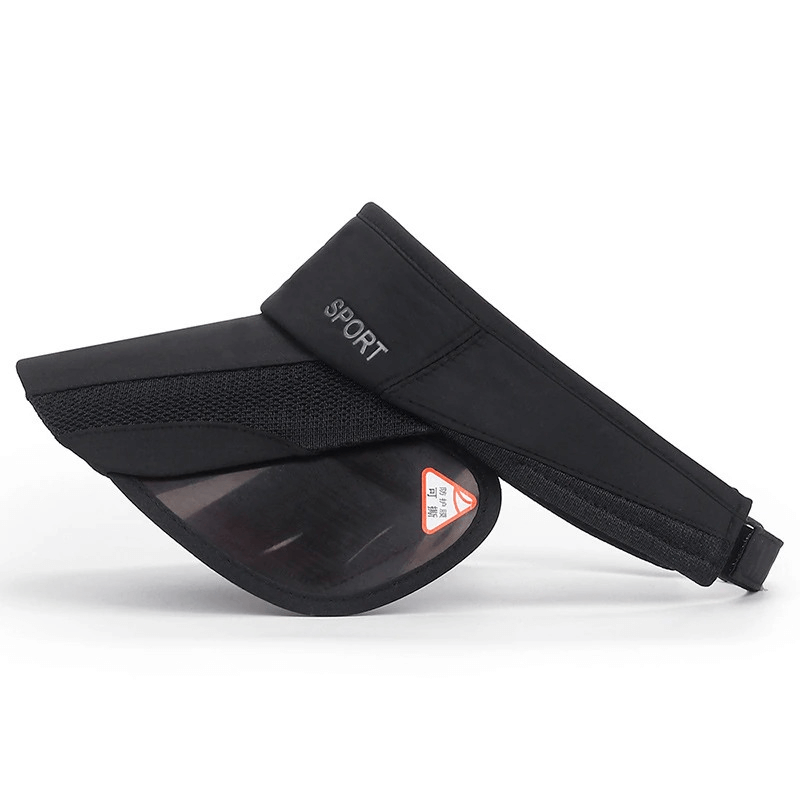 Black adjustable strap UV protection golf hat with a mesh design, perfect for sports and outdoor activities.