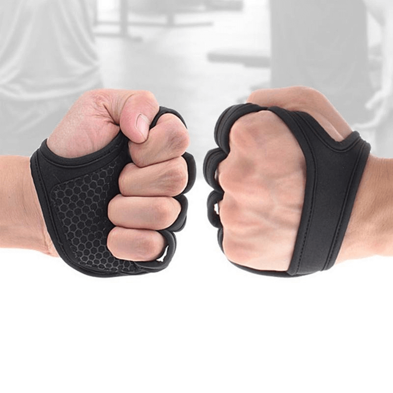 Anti-skid exercise gloves for men and women, showing half-finger design for cycling and fitness activities.