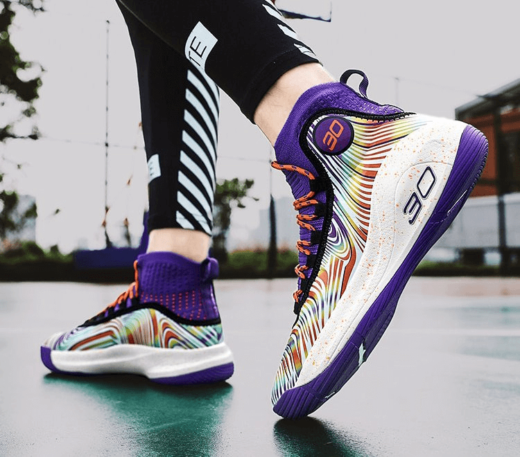 Unisex anti-slip breathable basketball sneakers SF0792 with vibrant design, synthetic leather upper, and rubber outsole for grip on court