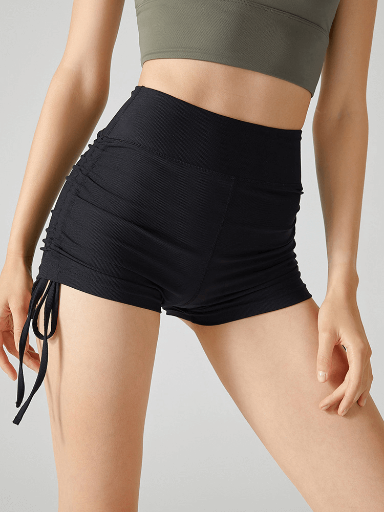 Athletic High Waist Ribbed Shorts with Adjustable Lanyards - SF1244