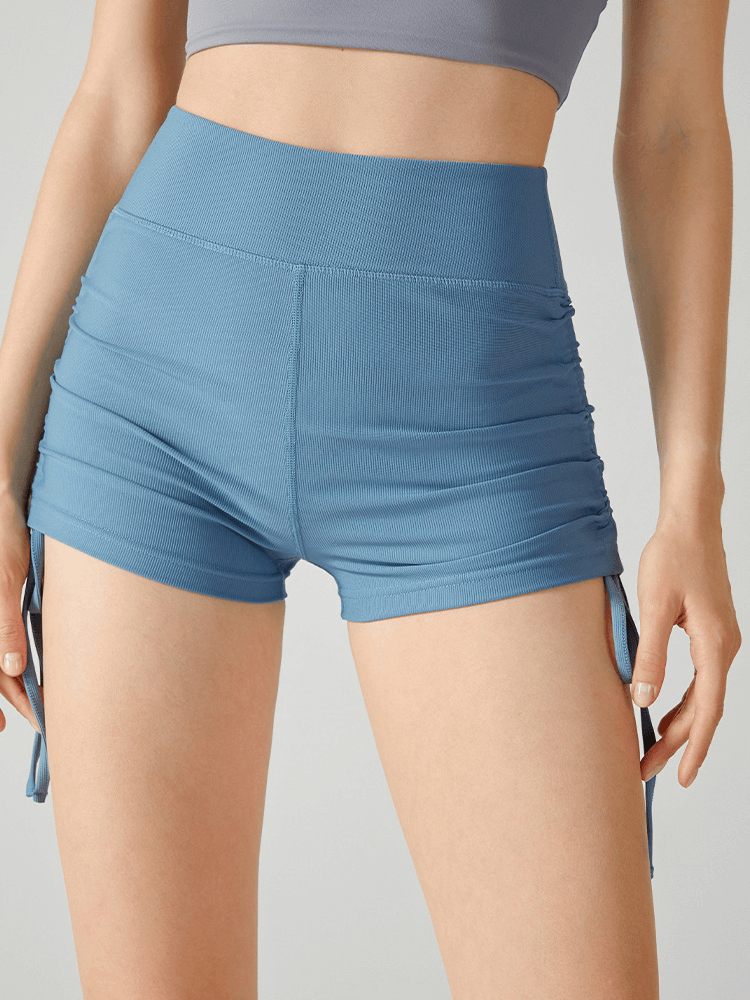 Athletic High Waist Ribbed Shorts with Adjustable Lanyards - SF1244