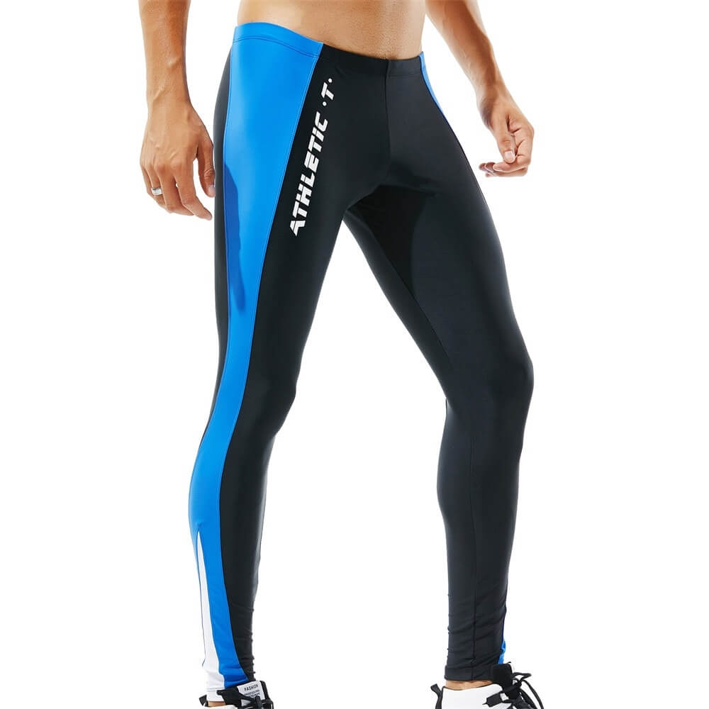 Athletic men's tights SF1083 with blue and black design, ideal for workouts and leisure, featuring mid-waist and elastic fit.