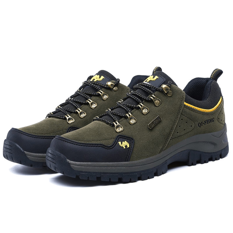 Athletic non-slip waterproof hiking shoes SF0246 with breathable leather upper, rubber outsole, and lace-up closure for outdoor trekking.