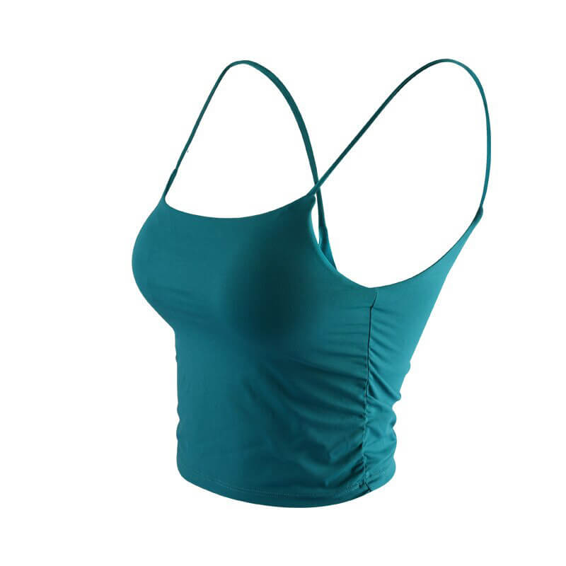 Athletic Women's Strap Thin Camis in teal nylon for yoga, anti-friction feature, solid pattern, female sportswear, style SF1220.