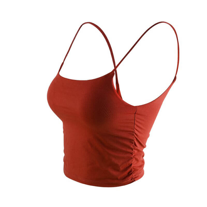 Red athletic women's strap thin camis for yoga, nylon with anti-friction, ideal for sporty comfort and freedom of movement.