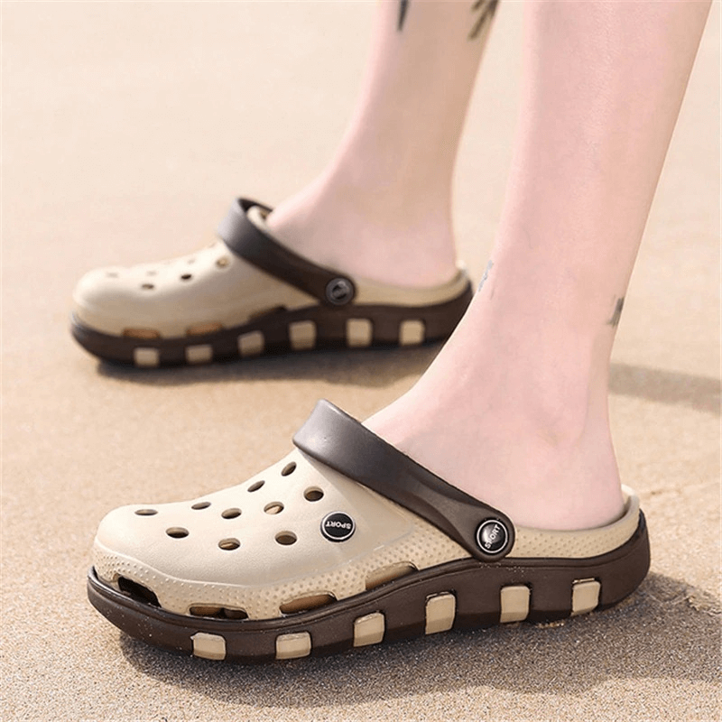Beach lightweight quick-drying rubber sandals in beige with anti-slip soles, perfect for beach adventures and casual outings.