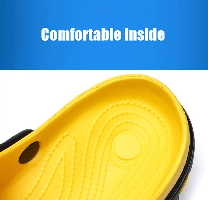 "Comfortable inside view of quick-drying sandals with yellow anti-slip sole, perfect for beach and outdoor activities, model SF0286."