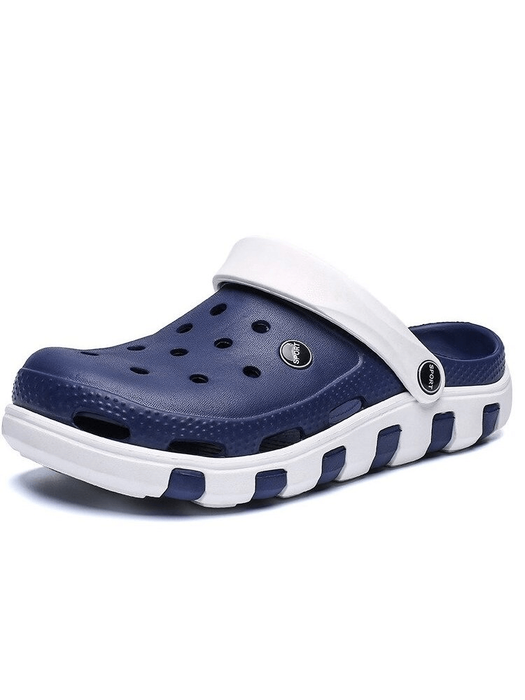 Navy blue quick-drying sandals with white strap and anti-slip sole, perfect for beach and outdoor activities.